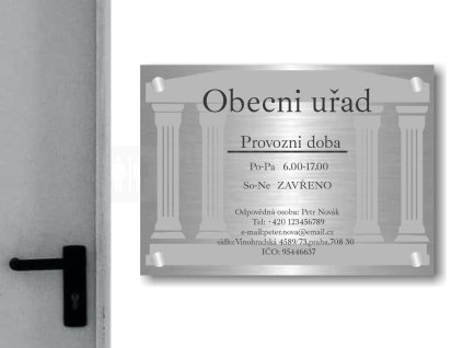 Cedule otevírací doba – OBECNÍ URAD – C (Materiál Kov, Plast (dekór) NEREZ Broušená, Velikost A3 (30x42cm))