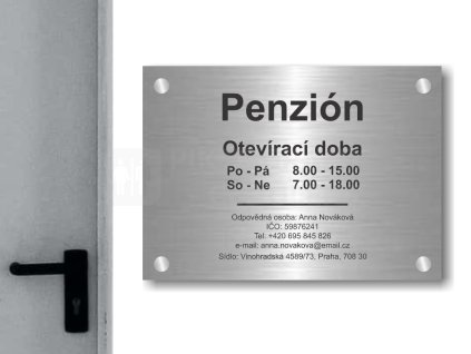 Cedule otevírací doba – PENZION – B (Materiál Kov, Plast (dekór) NEREZ Broušená, Velikost A3 (30x42cm))