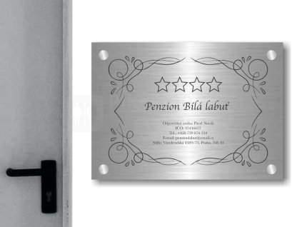 Cedule otevírací doba – PENZION – C (Materiál Kov, Plast (dekór) NEREZ Broušená, Velikost A3 (30x42cm))