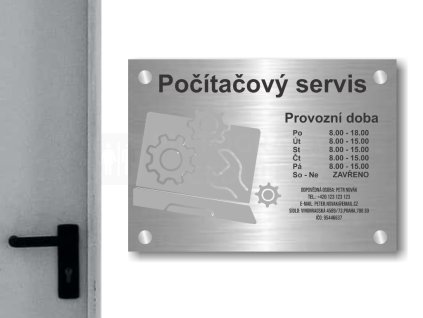 Cedule otevírací doba – POČITAČOVY SERVIS – A (Materiál Kov, Plast (dekór) NEREZ Broušená, Velikost A3 (30x42cm))