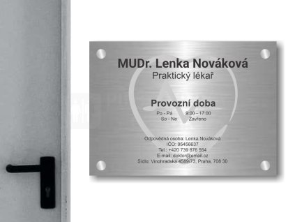 Cedule otevírací doba – LEKAŘ – A (Materiál Kov, Plast (dekór) NEREZ Broušená, Velikost A3 (30x42cm))