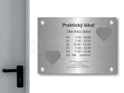 Cedule otevírací doba – LEKAŘ – B (Materiál Kov, Plast (dekór) NEREZ Broušená, Velikost A3 (30x42cm))