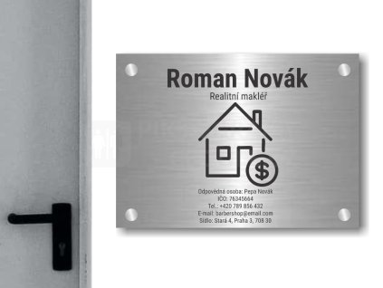 Cedule otevírací doba – REALITNI MAKLER – B (Materiál Kov, Plast (dekór) NEREZ Broušená, Velikost A3 (30x42cm))