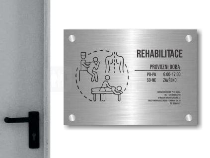 Cedule otevírací doba – FYZIOTERAPIE – C (Materiál Kov, Plast (dekór) NEREZ Broušená, Velikost A3 (30x42cm))