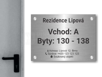 Cedule otevírací doba – REZIDENCE – A (Materiál Kov, Plast (dekór) NEREZ Broušená, Velikost A3 (30x42cm))