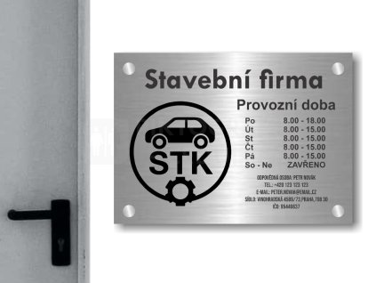 Cedule otevírací doba – STK – A (Materiál Kov, Plast (dekór) NEREZ Broušená, Velikost A3 (30x42cm))