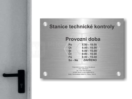 Cedule otevírací doba – STK – B (Materiál Kov, Plast (dekór) NEREZ Broušená, Velikost A3 (30x42cm))