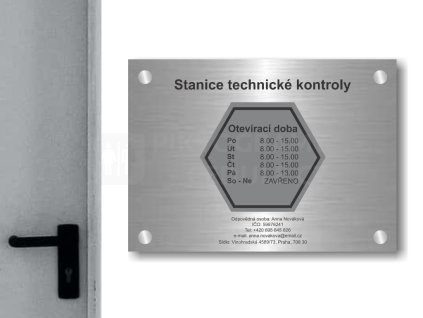 Cedule otevírací doba – STK – C (Materiál Kov, Plast (dekór) NEREZ Broušená, Velikost A3 (30x42cm))