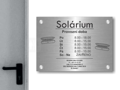 Cedule otevírací doba – SOLÁRNÍ STUDIO – C (Materiál Kov, Plast (dekór) NEREZ Broušená, Velikost A3 (30x42cm))