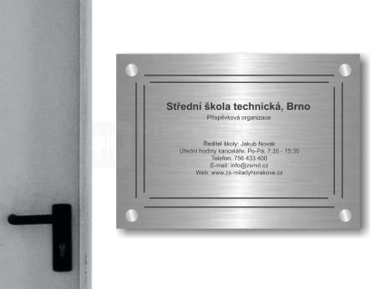Cedule otevírací doba – STŘEDNÍ SKOLA – B (Materiál Kov, Plast (dekór) NEREZ Broušená, Velikost A3 (30x42cm))