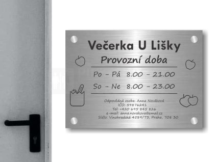 Cedule otevírací doba – VEČERKA – C (Materiál Kov, Plast (dekór) NEREZ Broušená, Velikost A3 (30x42cm))