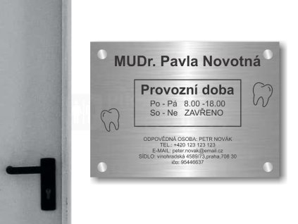 Cedule otevírací doba – ZUBAR – A (Materiál Kov, Plast (dekór) NEREZ Broušená, Velikost A3 (30x42cm))