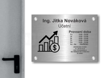 Cedule otevírací doba – UCETNI – A (Materiál Kov, Plast (dekór) NEREZ Broušená, Velikost A3 (30x42cm))