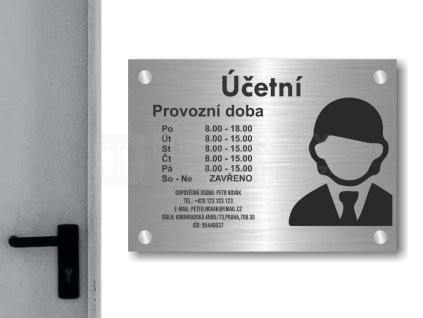 Cedule otevírací doba – UCETNI – B (Materiál Kov, Plast (dekór) NEREZ Broušená, Velikost A3 (30x42cm))