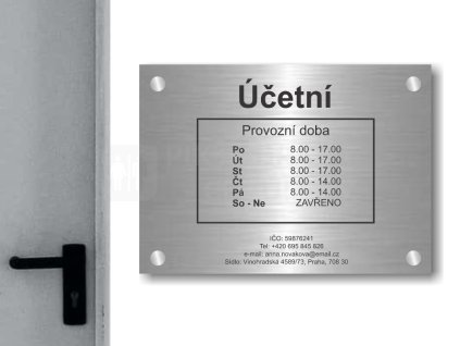 Cedule otevírací doba – UCETNI – C (Materiál Kov, Plast (dekór) NEREZ Broušená, Velikost A3 (30x42cm))