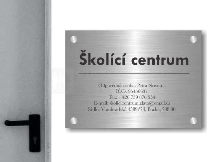 Cedule otevírací doba – SKOLICI CENTRUM – B (Materiál Kov, Plast (dekór) NEREZ Broušená, Velikost A3 (30x42cm))