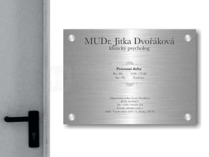 Cedule otevírací doba – PSYCHOLOG – B (Materiál Kov, Plast (dekór) NEREZ Broušená, Velikost A3 (30x42cm))