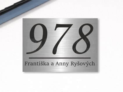 Cedule číslo domu 4 – Font B (Materiál Kov, Plast (dekór) NEREZ Broušená, Velikost A3 (30x42cm))
