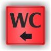 Cedule wc šipka do leva – plast (piktogram)