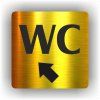 Cedule wc šipka v levo nahorů – plast (piktogram)