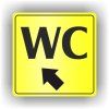 Cedule wc šipka v levo nahorů – plast (piktogram)