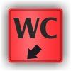 Cedule wc šipka v levo dolů – plast (piktogram)