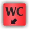 Cedule wc šipka v levo dolů – plast (piktogram)