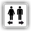 Cedule ženy do leva muži do prava – plast (piktogram)