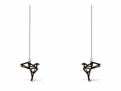 Dřevěné náušnice Bird Origami černá