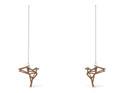 Dřevěné náušnice Bird Origami hnědá