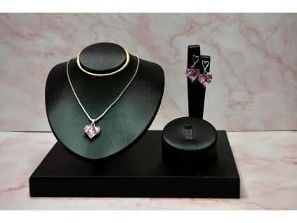 Rosé Heart ékszer szett  női ékszerszett | rózsaszín szív alakú kristályos nyaklánc és fülbevaló