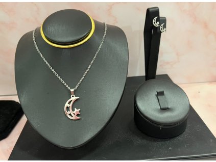 Moonlight Star ékszer szett  Elegáns hold és csillag motívumos ékszerszett rozsdamentes acélból, nyaklánccal és fülbevalóval