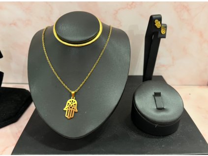 Golden Hamsa ékszer szett  édelmező Hamsa szett – arany nyaklánc és fülbevaló.