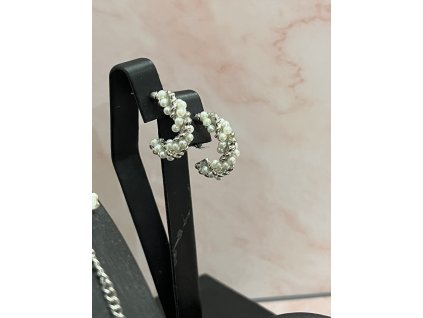 Pearl Twist Hoops fülbevaló  Gyöngyös ezüst csavart karika fülbevaló