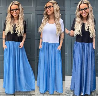 NOVINKA! 💙 Šaty DENIM JEANS až do velikosti XL Tady objednáš 👉 https://www.pinkstore.cz/dlouhe-saty-denim-jeans/