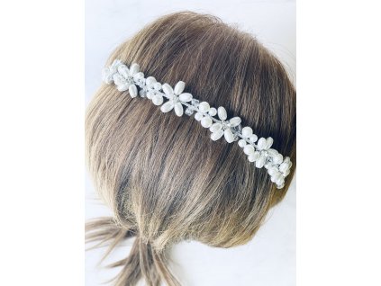 Biela vlasová ozdoba do vlasov White pearl flower