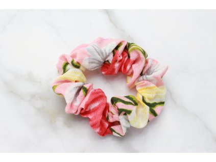 Scrunchie Ružová s kvetovým vzorom