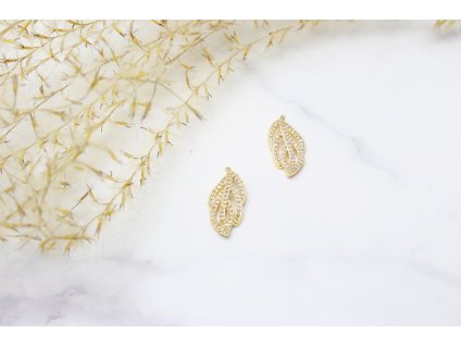 Exkluzívne náušnice Leaves Gold Crystal Quality