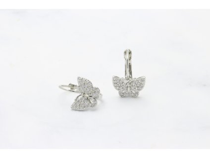 13938 2 rhodiovane nausnice butterfly silver crystal
