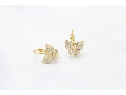 Rhodiované náušnice Butterfly Gold Crystal