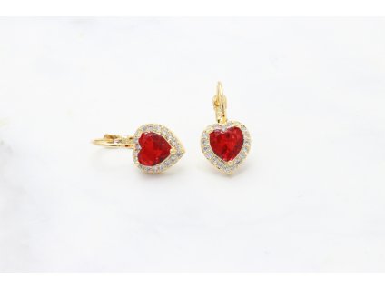 Rhodiované náušnice Red Heart Crystal