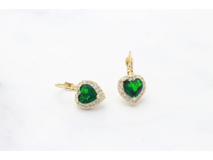 Rhodiované náušnice Emerald Heart Crystal