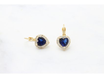 Rhodiované náušnice Blue Heart Crystal