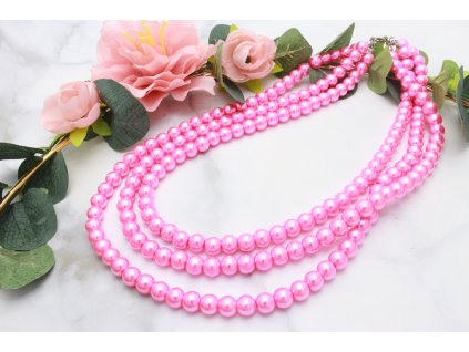 Trojitý perlový náhrdelník Pink