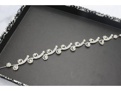 Štrasová strieborná ozdoba s perličkami Navy Silver