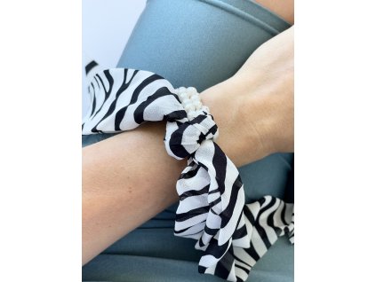 Perlová gumička do vlasov so šatkou ZEBRA