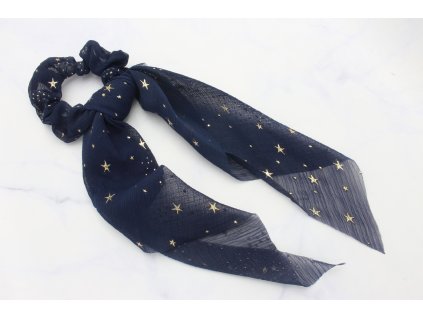 18705 modra scrunchie so zlatymi hviezdickami a satkou