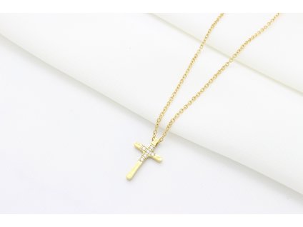 Zlatá retiazka z chirurgickej ocele s príveskom Krížik 002