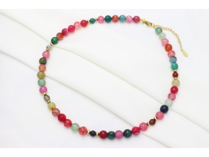 Korálkový náhrdelník kombinovaný s chirurgickou oceľou Pink