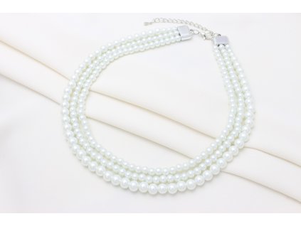 Trojitý perlový náhrdelník White Pearls Rein